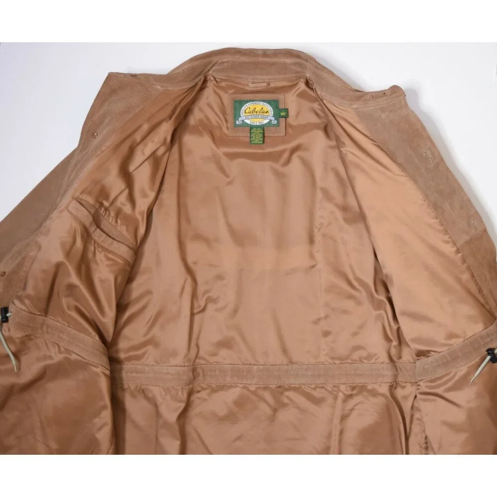 CABELA'S Outdoor Tan Suede Leather Button-Front Field/Hunting Coat/Jacket Size L